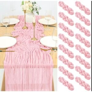 16 Pack Pink Cheesecloth Table Runner Boho Gauze Wedding Decor 120" Bulk Set